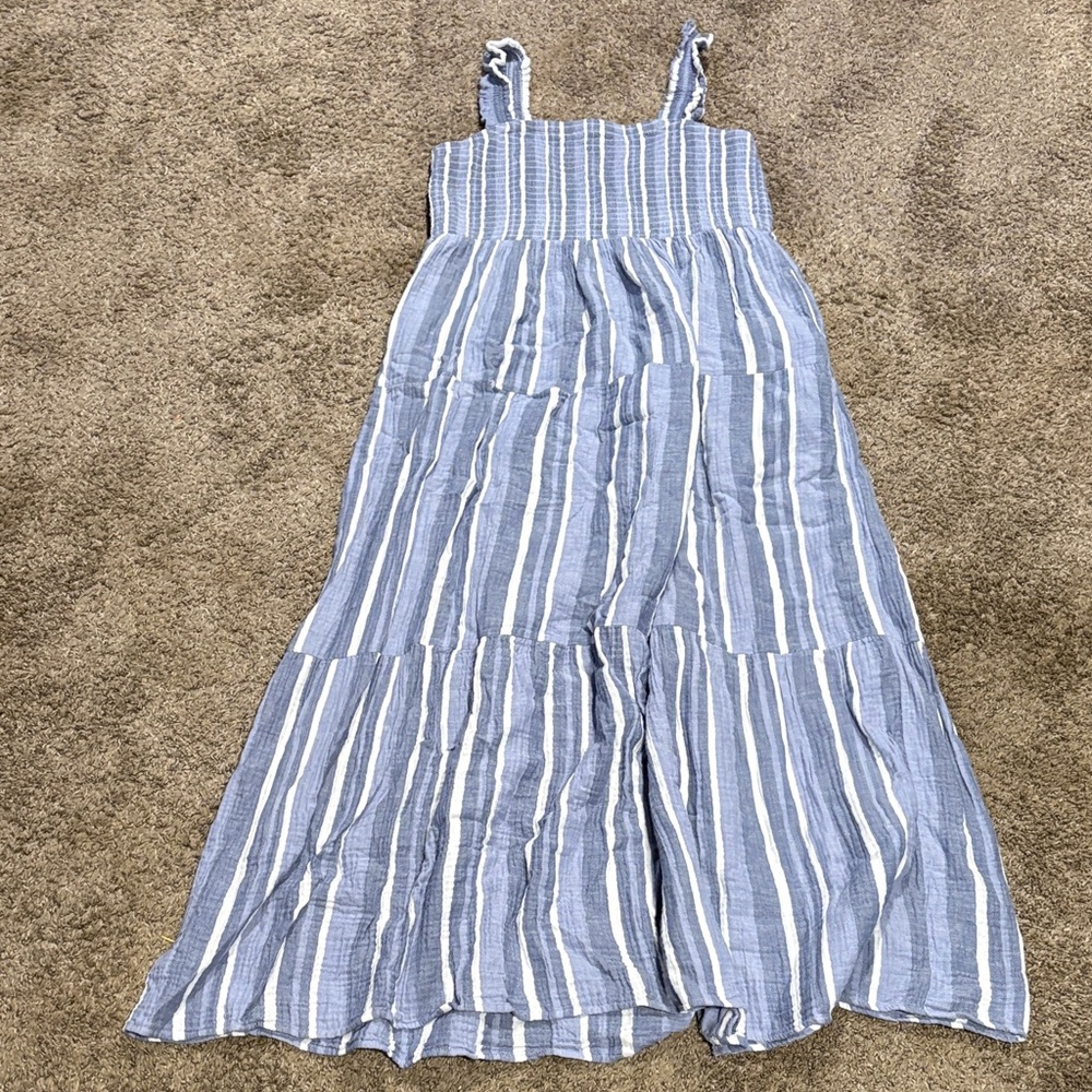 Blue and White Striped Maxi Dress
